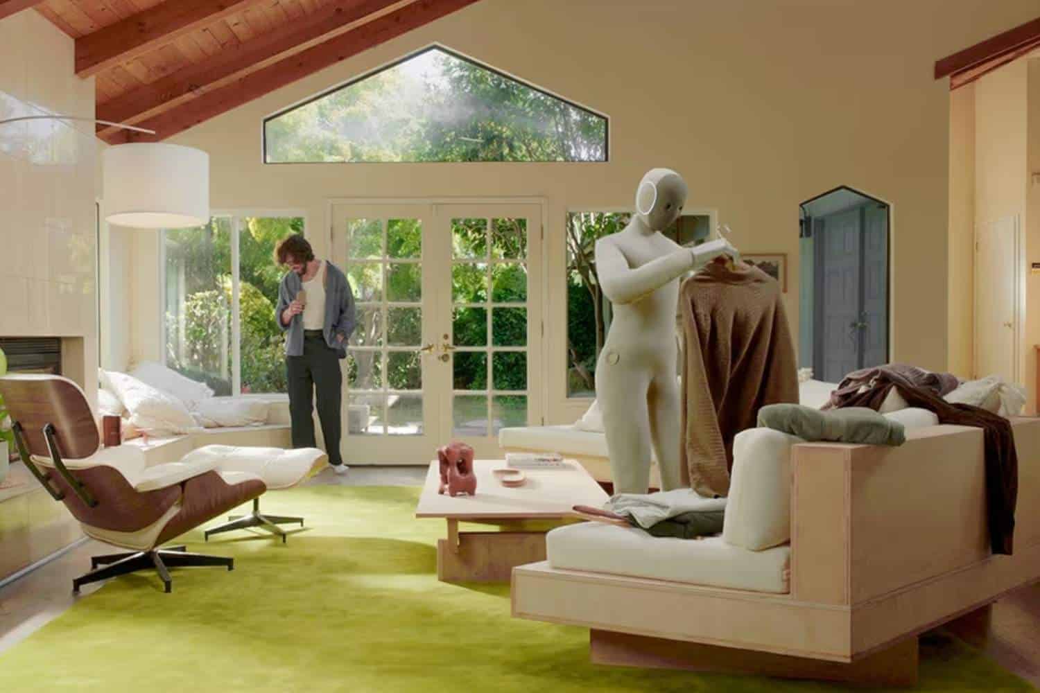 neo the robot folding clothes